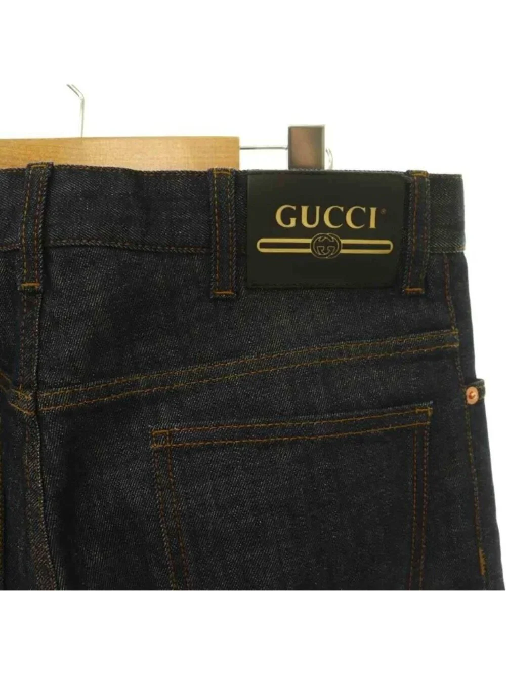 Gucci Logo Patch Straight Denim Pants Jeans 32 Navy